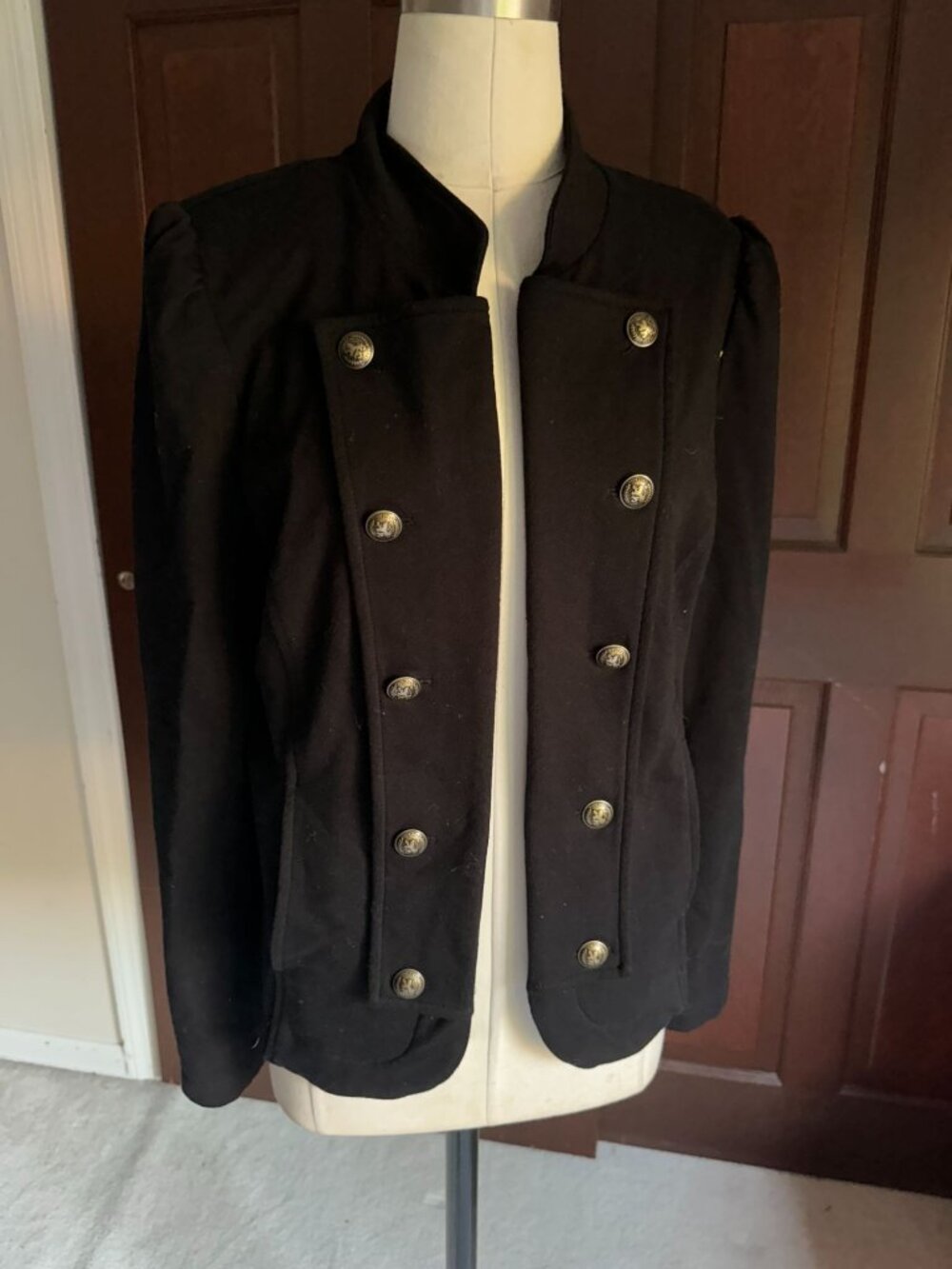 Tommy Hilfiger Open Front Band Jacket black Brass Buttons Womens Size M